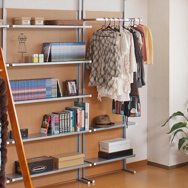 突っ張りパーテーション 間仕切りクローゼット ハンガーラック 棚付 幅60cm （ 洋服掛け 天井つっぱり ） 