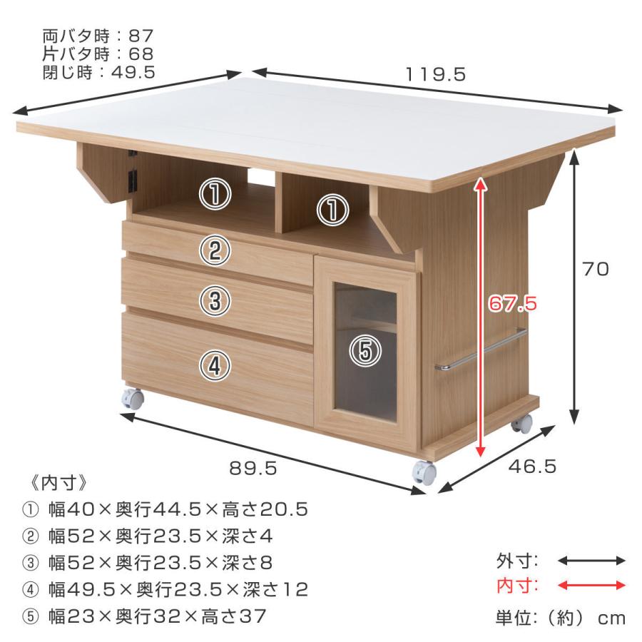 キッチンワゴン バタフライ 両バタ 日本製 約幅120cm （ キッチン