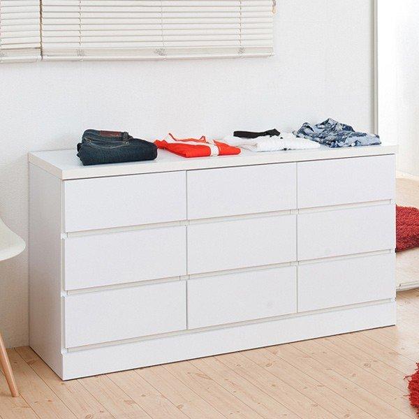 ローチェスト 3段 ワイドチェスト シンプル ホワイト 幅119.5ｃｍ （ チェスト タンス 完成品 ）