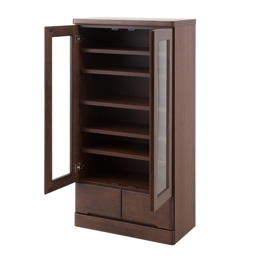 食器棚 カップボード 天然木 幅60cm 薄型ロータイプ 完成品 （ 食器