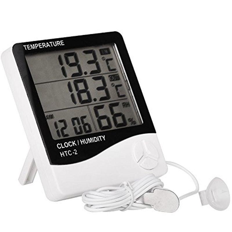 魅了 液晶デジタル温湿度計 室内外2ヶ所の温度を同時計測 時計表示 アラーム FMTHTC-2 温湿度計