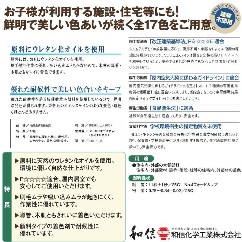 溶剤系塗料 顔料系オイルステイン ワシンエコステイン 白木色 14L 油性顔料系着色剤 無鉛 低臭 耐候性抜群 和信化学工業 [取寄商品]｜colormarket｜03