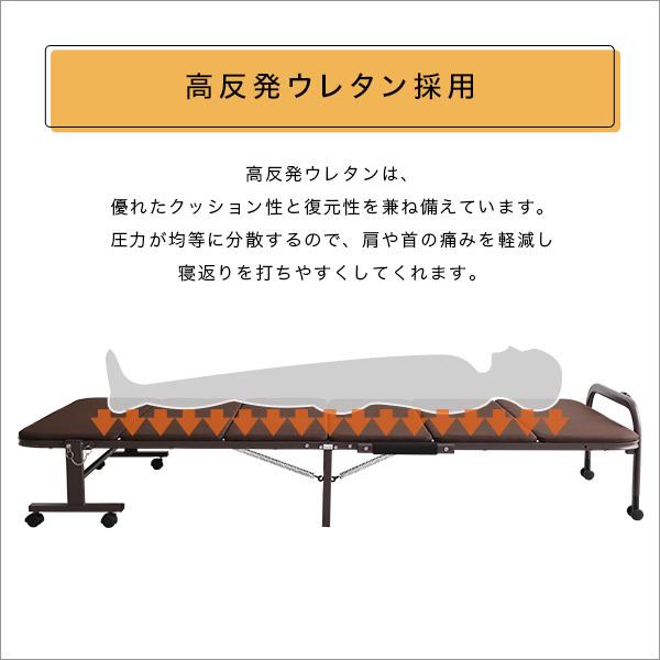 パイプベッド シングル 折りたたみ 高反発ウレタン キャスター付