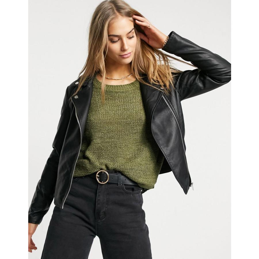 初売りセール ヴィラ レザー スエード ジャケット レディース Vila Leather Look Jacket In Black エイソス Asos ブラック 黒 人気ショップが最安値挑戦 Www Skylanceronline Com