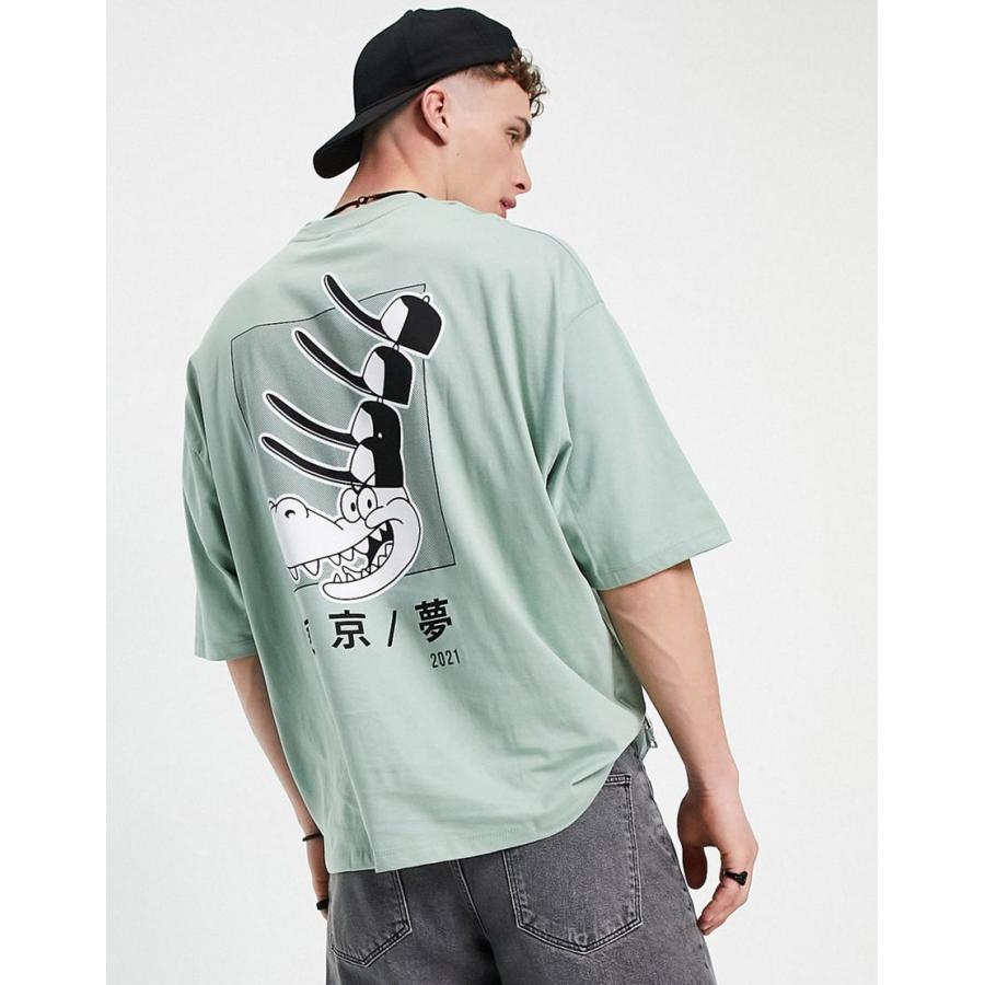 ランキング1位獲得 エイソス 半袖tシャツ メンズ Asos Design Oversized Organic T Shirt In Green With Crocodile Cartoon Print エイソス Asos グリーン 緑 最安 Skylanceronline Com