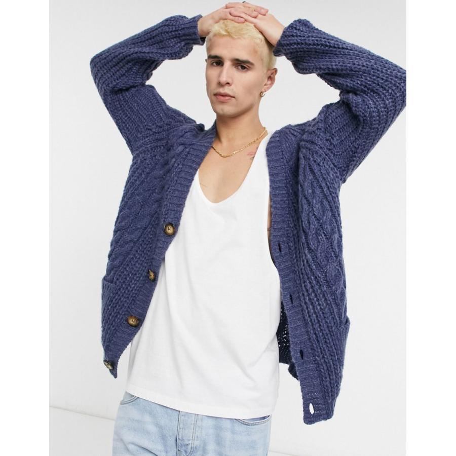 魅力的な エイソス カーディガン メンズ Asos Design Cable Knit Button Cardigan In Denim Blue エイソス Asos ブルー 青 超目玉 Suporte Dbios Com Br