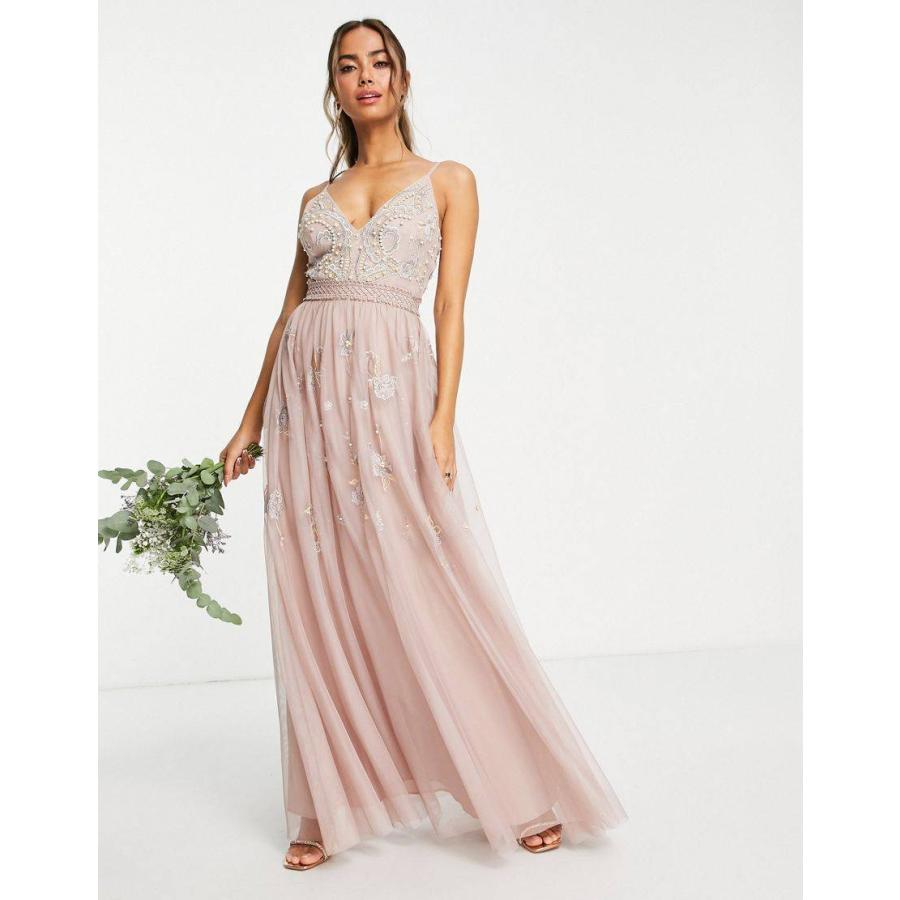 エイソス マキシドレス レディース ASOS DESIGN Bridesmaid pearl embellished cami maxi dress with floral embroidery in rose エイソス ASOS