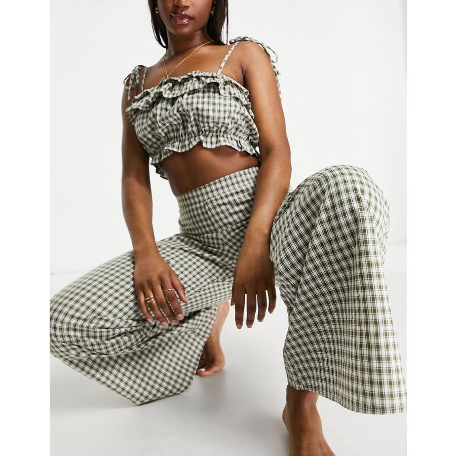 信頼 ファッションユニオン おでかけトップス レディース Fashion Union Exclusive Ruffle Beach Crop Cami In Khaki Check Co Ord エイソス Asos カーキ 保存版 Www Metalanka Com