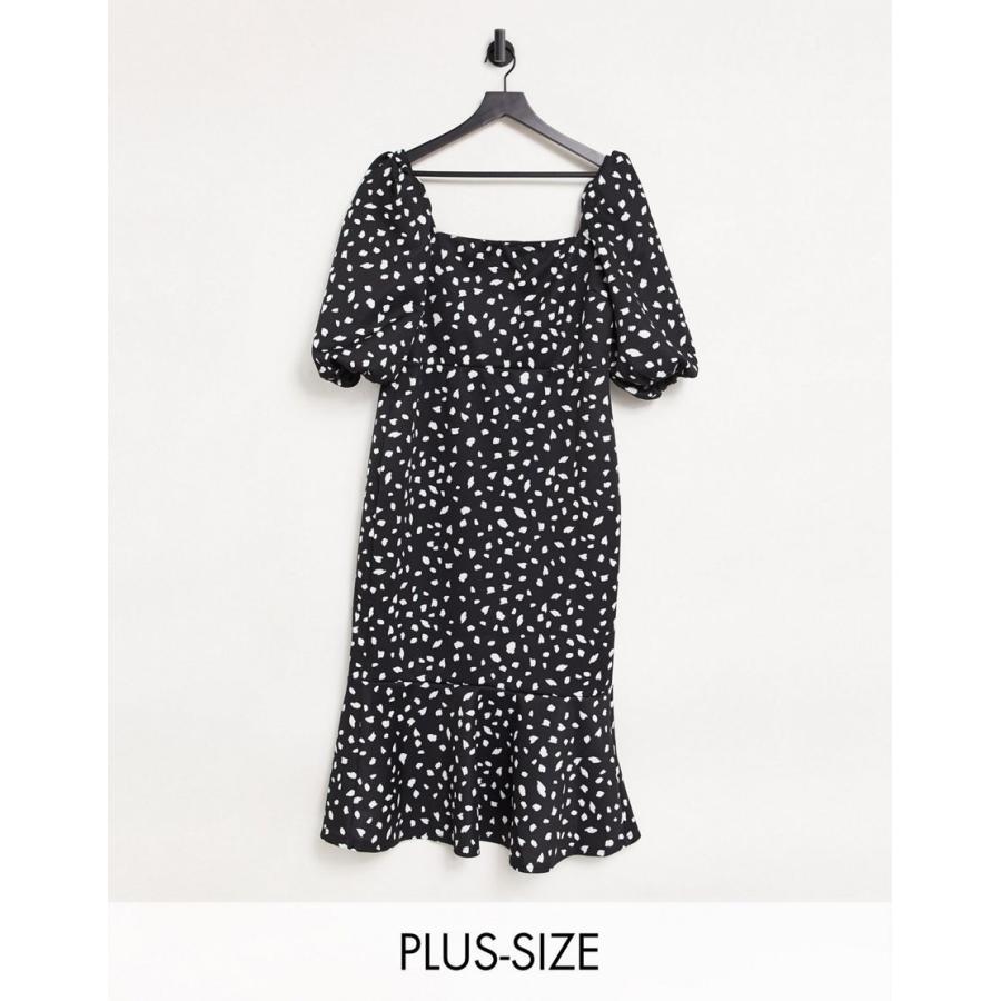 奇跡の再販 トゥルーバイオレット ドレス 大きいサイズ レディース True Violet Plus Square Neck Puff Sleeve Fishtail Midi Dress In Black Spot Print エイソス Asos 55 以上節約 Www Skylanceronline Com