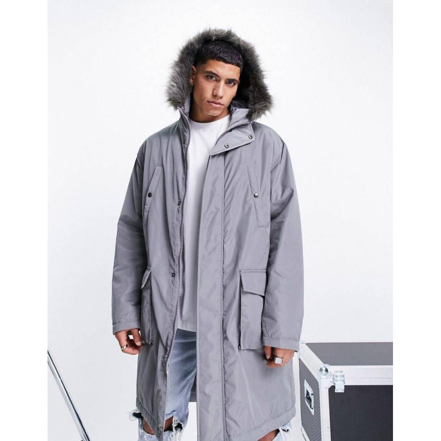 エイソス ダッフルコート メンズ Asos Design Parka Jacket With Faux Fur Trim Hood In Grey エイソス Asos グレー 灰色 C Colors Kira 通販 Yahoo ショッピング