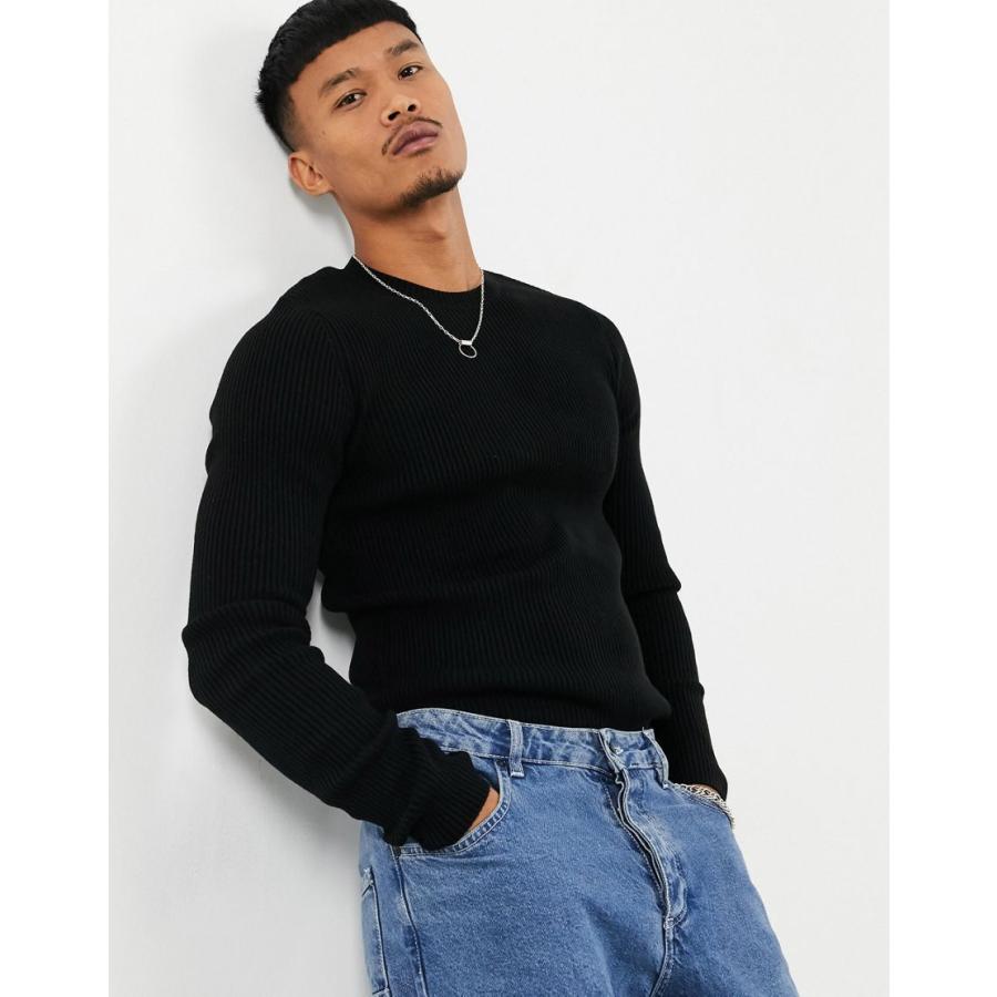 おすすめ エイソス セーター メンズ Asos Design Muscle Fit Ribbed Jumper In Black エイソス Asos ブラック 黒 100 本物保証 Skylanceronline Com