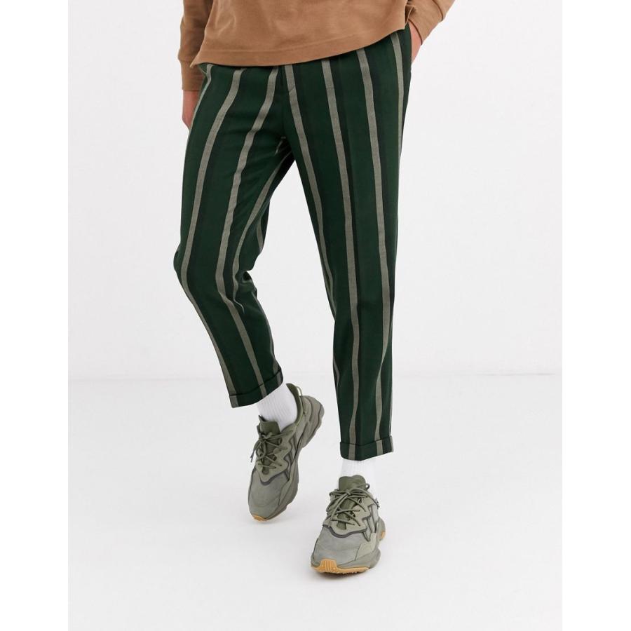 エイソス カーゴパンツ メンズ Asos Design Smart Tapered Trousers In Green Stripe エイソス Asos グリーン 緑 Pymr Go Th