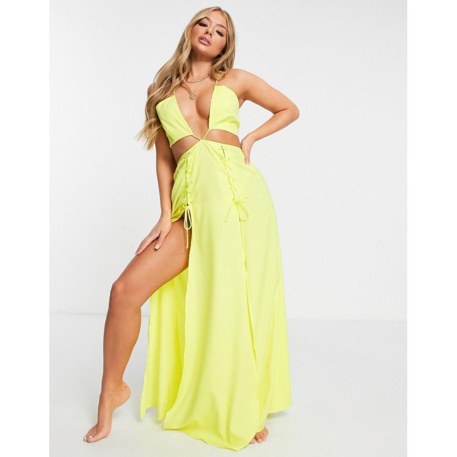 人気ブランド エイソス ビーチドレス レディース Asos Design Lace Up High Split Beach Maxi Dress In Acid Yellow エイソス Asos イエロー 黄 最大30 Off Skylanceronline Com