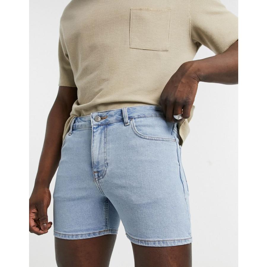 blue wash light in shorts denim skinny DESIGN ASOS メンズ パンツ ハーフ ショーツ