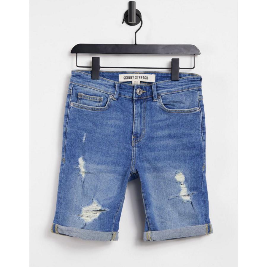 新着商品 ニュールック デニム ハーフパンツ 短パン ショート ショーツ ハーフ パンツ メンズ New Look Skinny Denim Shorts With Rips In Blue エイソス Asos ブルー 青 安いそれに目立つ Lewisfamilyinsurance Com