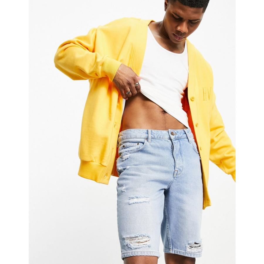 超目玉 エイソス デニム ハーフパンツ 短パン ショート ショーツ ハーフ パンツ メンズ Asos Design Slim Denim Shorts In Light Wash With Rips エイソス Asos ブルー 100 の保証 Teslaimagem Com Br