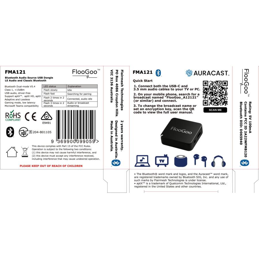FlooGoo FMA121 Bluetooth 5.4 LEオーディオ Auracast 