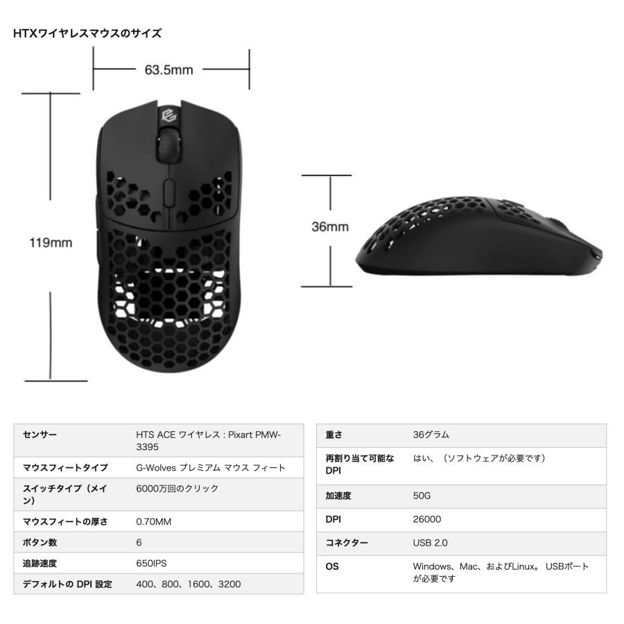 GWolves HTX ACE ゲーミングマウス ワイヤレス 36g 超軽量 無線 GWolves HTX ACE ゲーミングマウス ワイヤレス 36g 超軽量 無線
