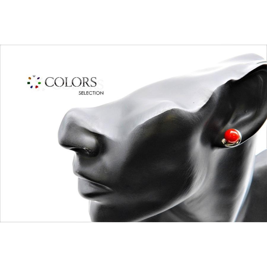 ◇新品仕上げ済◇天然赤珊瑚 ダイヤモンド ピアス 約8.4mm D0.07 