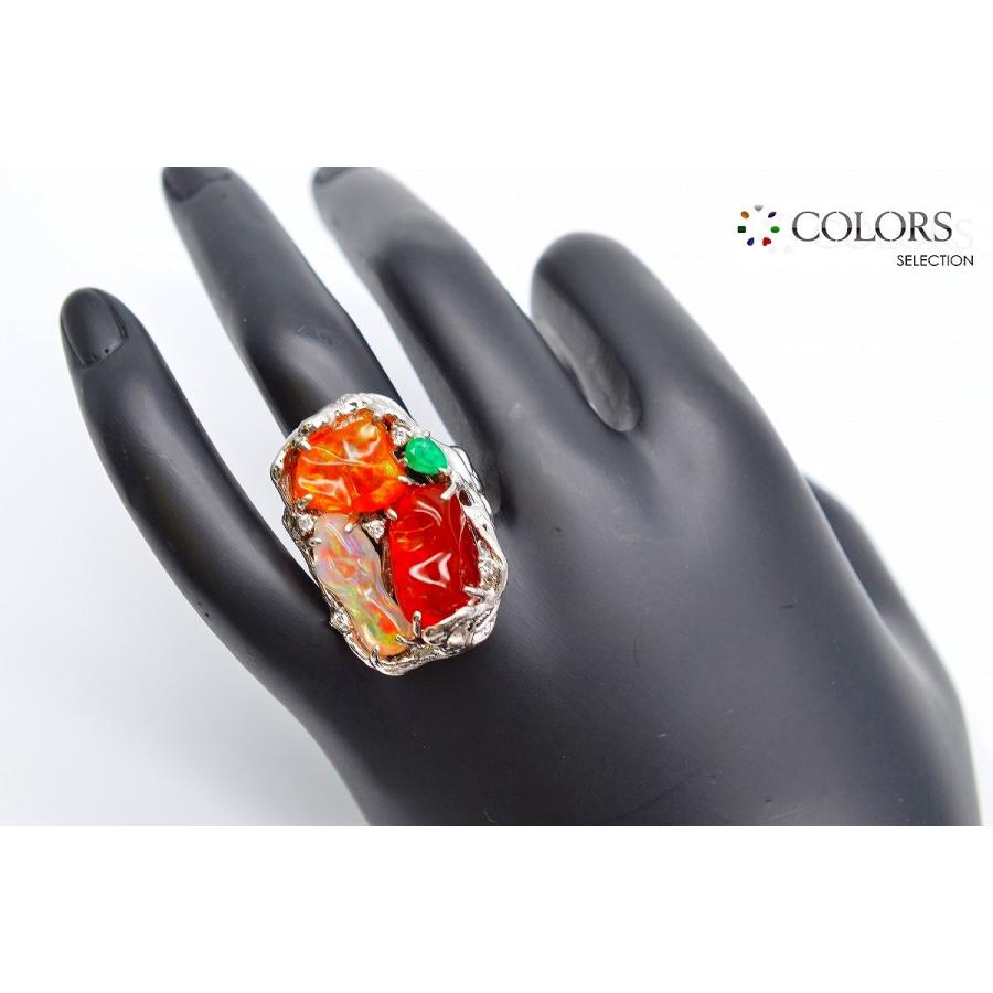 ◇新品仕上◇天然ファイアオパール エメラルド ダイヤモンド PT900  