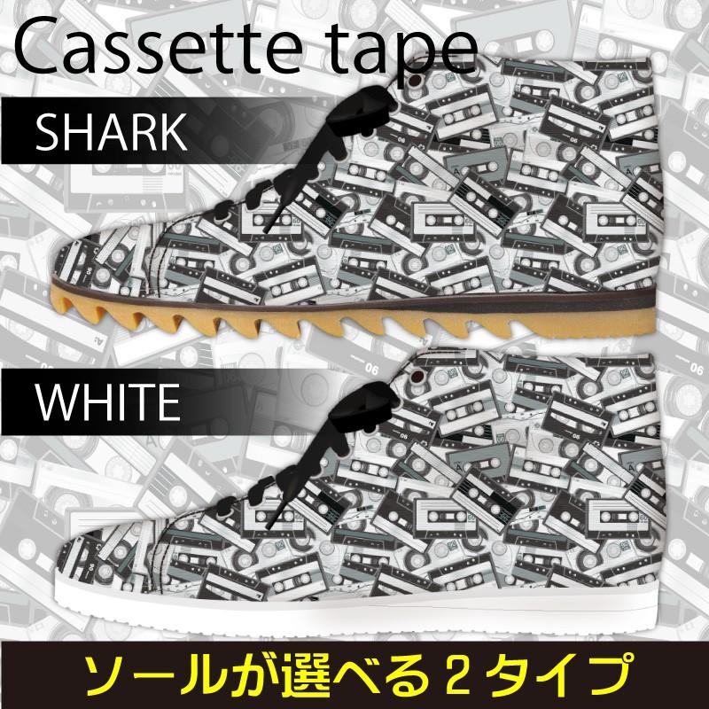 スニーカー　ハイカットカセットテープ柄　モノトーン Model:メンズSN-H17SS-14 | 
