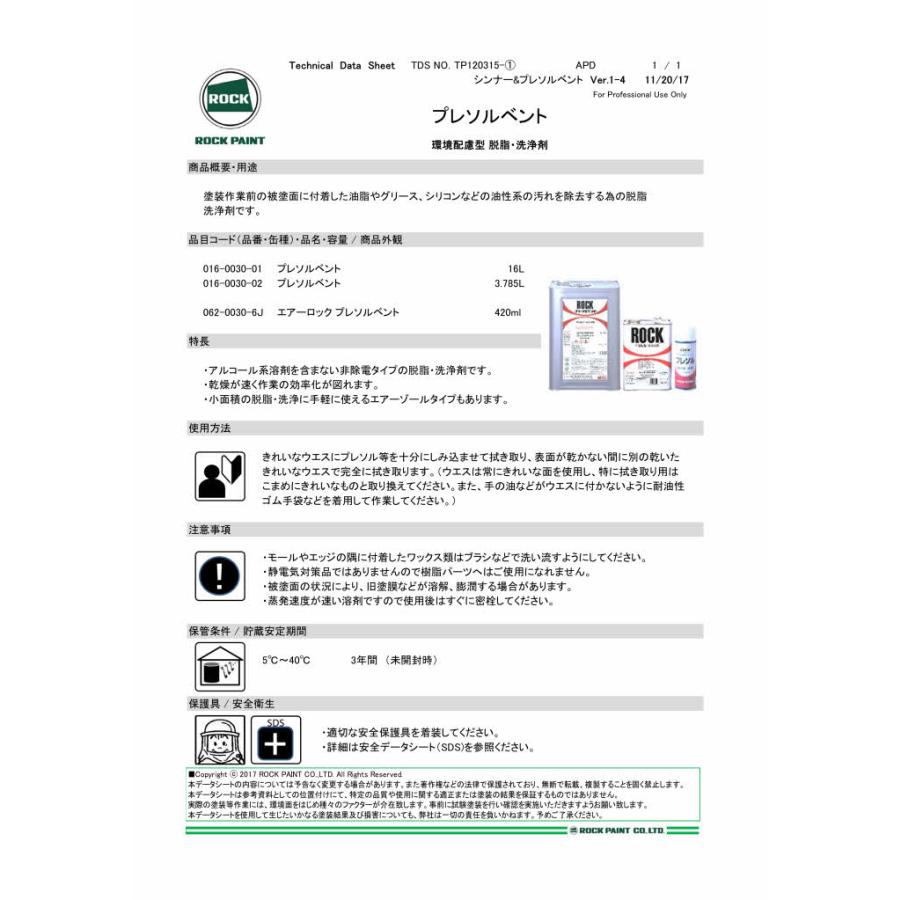 ロックペイント 016-0030 プレソルベント 16L : カラートリム - 通販