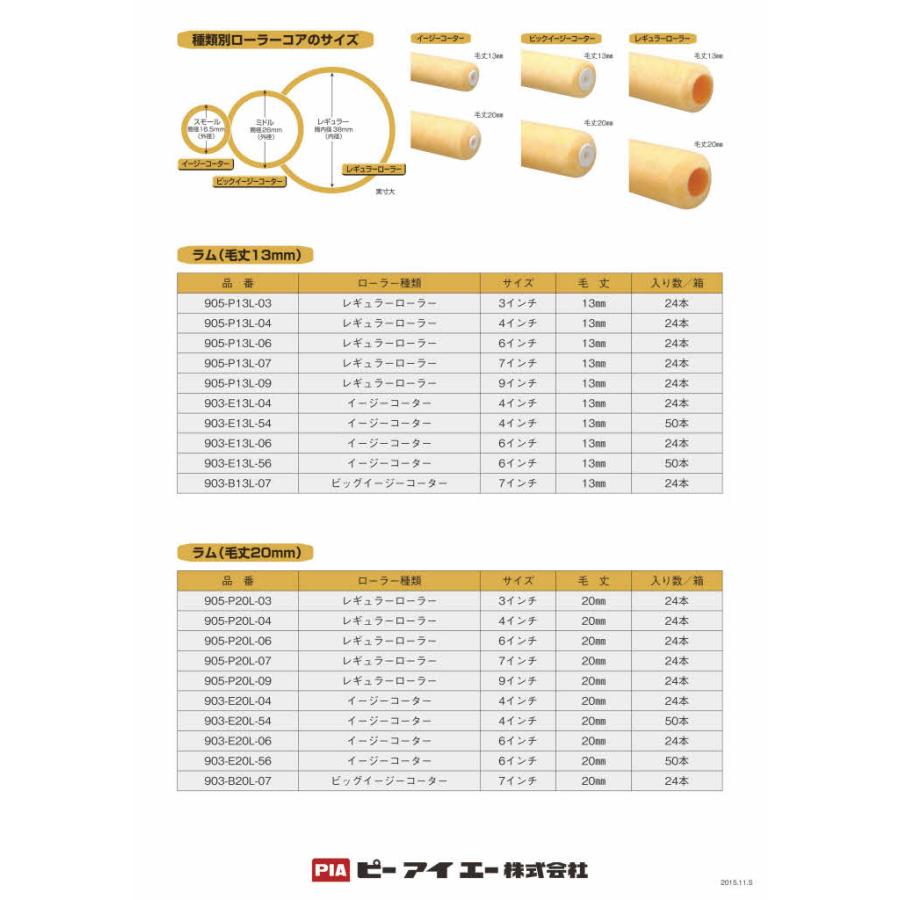 PIA ラム スモールローラー　6インチ20mm  50本入　1箱 PIA ラム(毛丈20mm) 6インチ 50本入(2本パック) イージーコーター