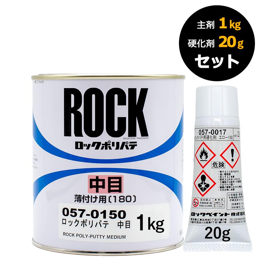 ロックペイント ロックポリパテ 硬化剤セット 057-0150 中目 主剤1Kg