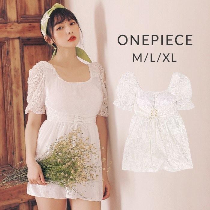 水着 レディース ワンピース 体型カバー レース ベロア パフスリーブワンピース 水着 白 ママ水着 オトナ女子 30代 40代 50代 代 オールインワン ホワイト Viki Colorway 通販 Yahoo ショッピング