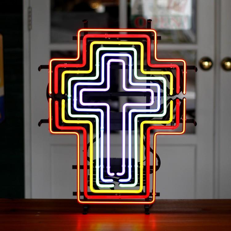 アメリカンネオンサイン CROSS クロス 縦61×横49cm 十字架 店舗