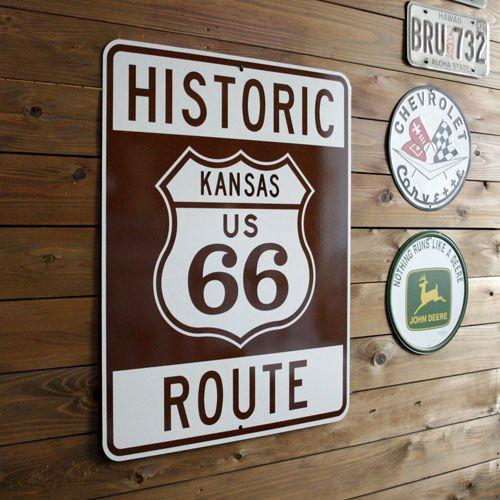 道路標識◆道路看板◆トラフィックサイン◆ロードサイン◆ストリート◆USA◆66 トラフィックサイン HISTORIC ROUTE66(KANSAS) 縦76×横61cm