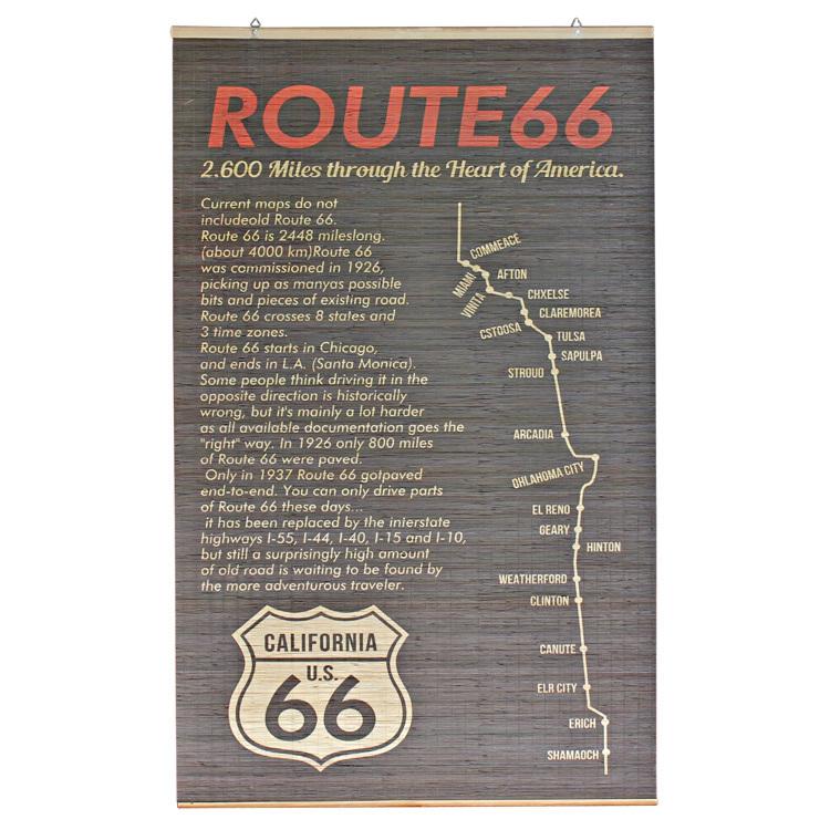 バンブースクリーンカーテン 「Route66／ルート66」 竹製 すだれ シェード 目隠し タペストリー ポスターアメリカン雑貨