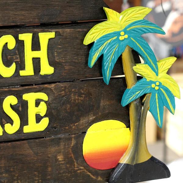 ビーチウォールサイン「BEACH HOUSE」 ハワイアンインテリア ウッド 