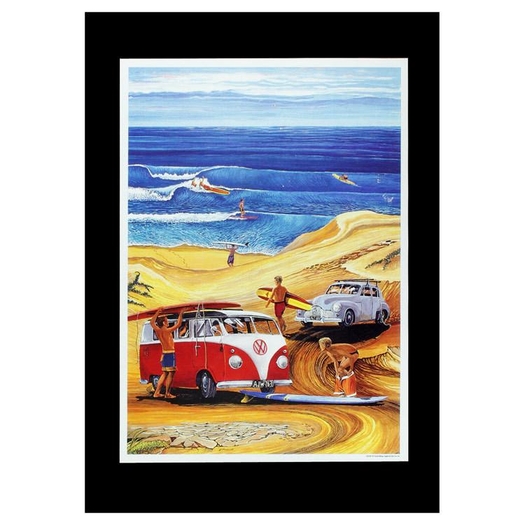 絵画　ハワイアン　wagon ポスター ハワイアンポスター サーフィン＆車クルマシリーズ J-4 VW