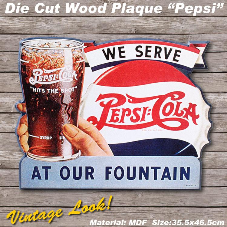 PEPSI（ペプシ） アンティークデザイン 木製看板 ダイカットプラーク