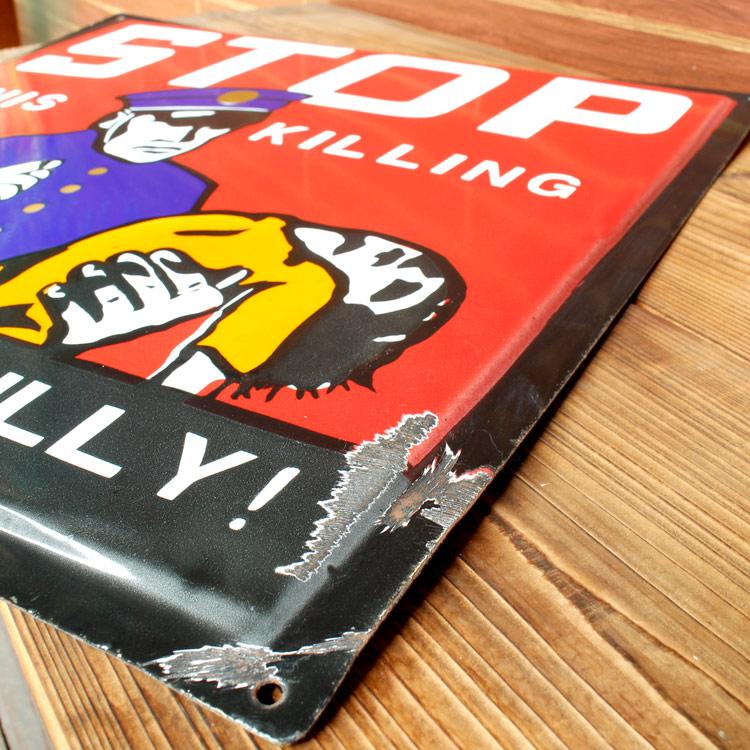 ヴィンテージホウロウ看板 STOP DRIVE CAREFULLY! 縦50×横50cm