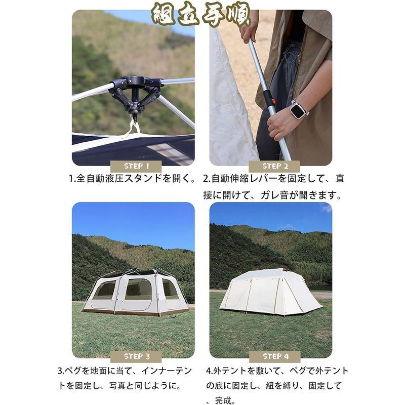 【まとめ売り】 Kanggogo ワンタッチ テント ロッジテント 4-8人用 大型ファミリーテント ツールームテント 日除け/紫外線カット/防雨/防風 家 【G7375870088】(25872円)