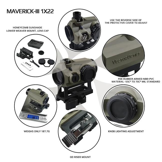 【VECTOR OPTICS】ドットサイト MAVERICK Gen3 1x22 SOP DE 3M.O.A./等倍（1倍）/L・Hマウント付/ベクターオプティクス/SCRD-39/276295〈*0118-0002-DE〉_20