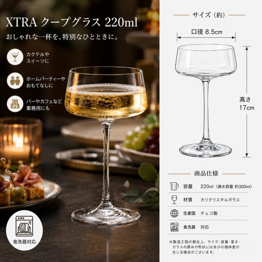 クープグラス シャンパンソーサー 220ml 6個セット 食洗機対応 チェコ
