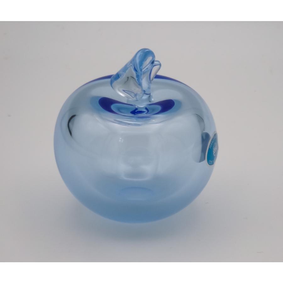 ボヘミアングラス ガラス 置物 Apple りんご ライトブルー