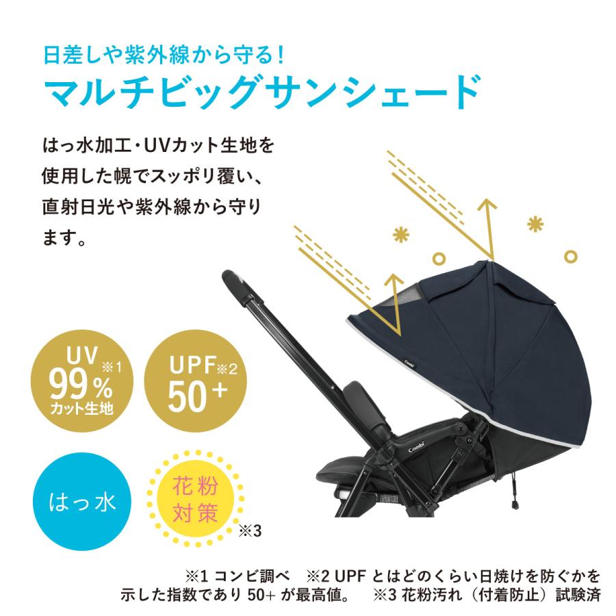 ベビーカー バギー 軽量 コンパクト a型 1カ月 折りたたみ リクライニング 15kg まで 3歳 スゴカルエアー エッグショック AM ネイビー グレー Combi 出産祝い｜combistyle｜07