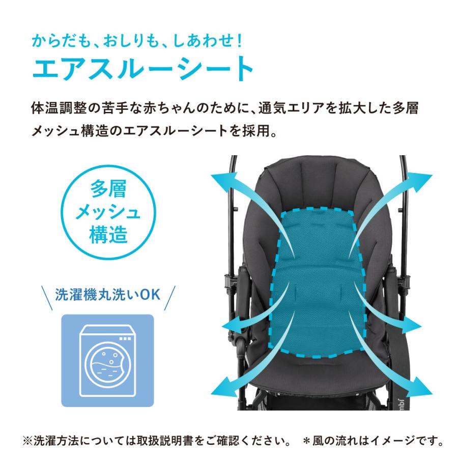 ベビーカー バギー 軽量 コンパクト a型 1カ月 折りたたみ リクライニング 15kg まで 3歳 スゴカルエアー エッグショック AM ネイビー グレー Combi 出産祝い｜combistyle｜08