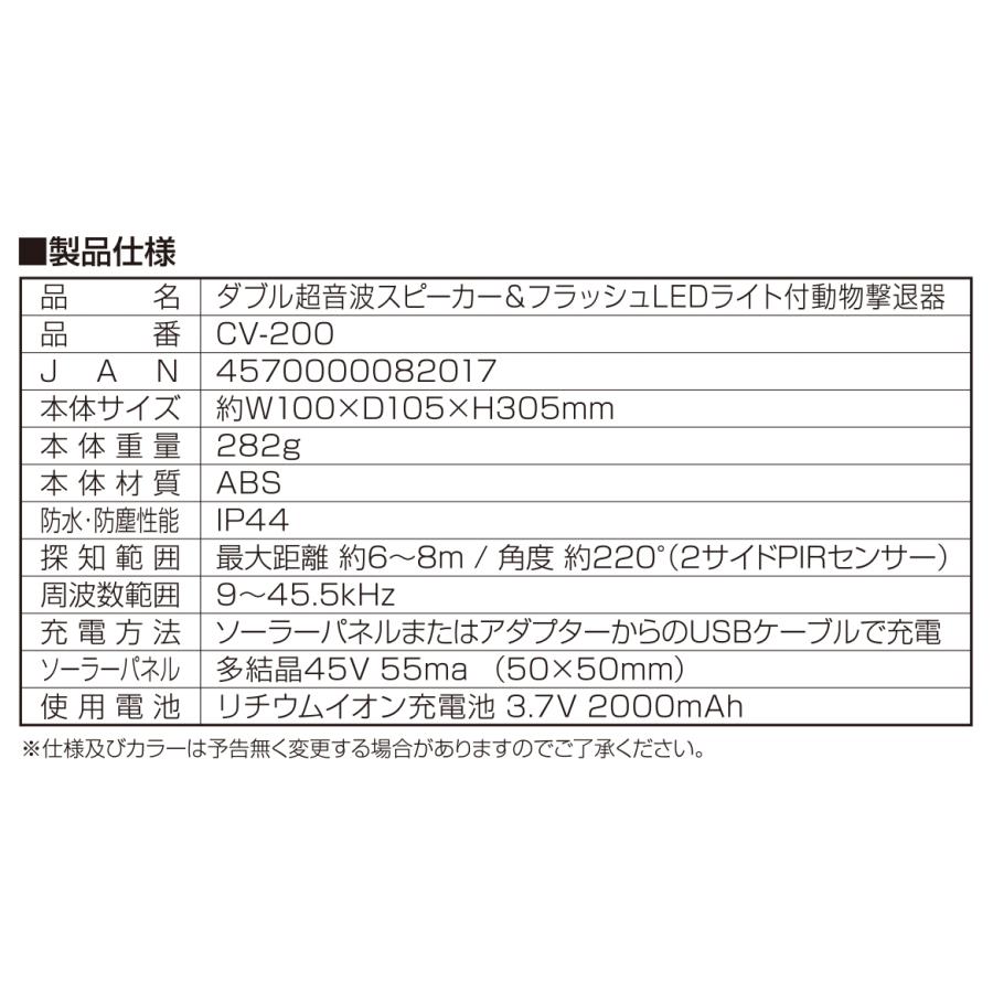 4台セット ダブル 超音波 猫よけ 対策 最強 超音波 ソーラー 音 ベランダ 強力 猫除け センサー 充電式 フラッシュ付き 動物 撃退器 USB充電 USBケーブル付き_19