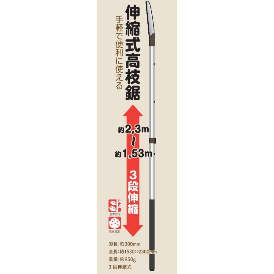 伸縮高枝鋸 3段 サック付 大進 園芸 高枝切りのこぎり ノコ のこ 高枝 剪定鋏 伸縮 高枝 高枝切狭 枝きりばさみ ふと枝 | DAISHIN | 05