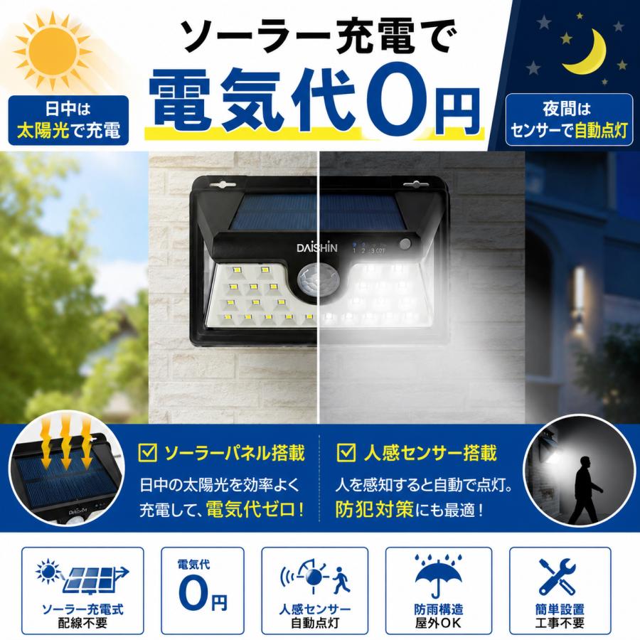 DAISHIN（大進） センサーライト 人感 屋外 ソーラー ライト