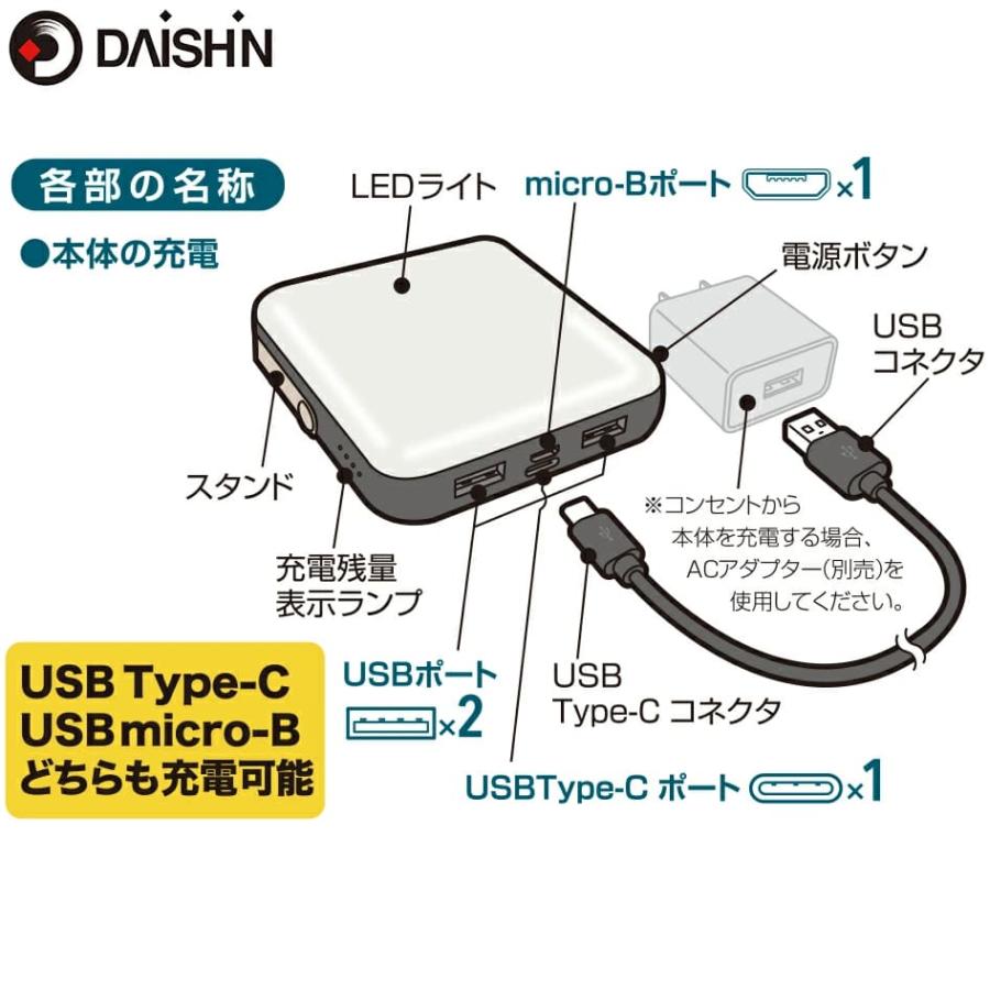 【即完売品】 E.YAZAWA モバイルバッテリー LEDライト付き 大進 LEDランタン 懐中電灯 スマホ モバイルバッテリー 充電式 usb