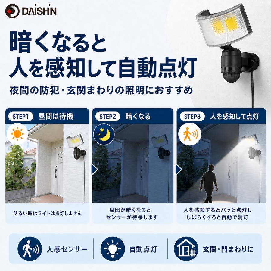 DAISHIN（大進） 人感 センサーライト コンセント式 屋外用 LED 防犯