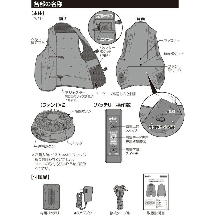 DAISHIN 大風量 ひんやり冷却ファンベスト 気化冷却 ファン付ベスト