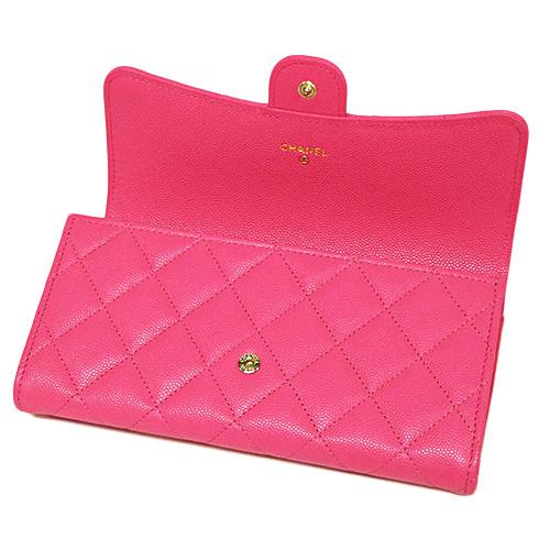 【２点セット】 シャネル 財布 AP0241 クラシック ロング フラップウォレット マトラッセ グレインド シャイニー カーフスキン ピンク ゴールド金具 【W3255125981】(114180円)