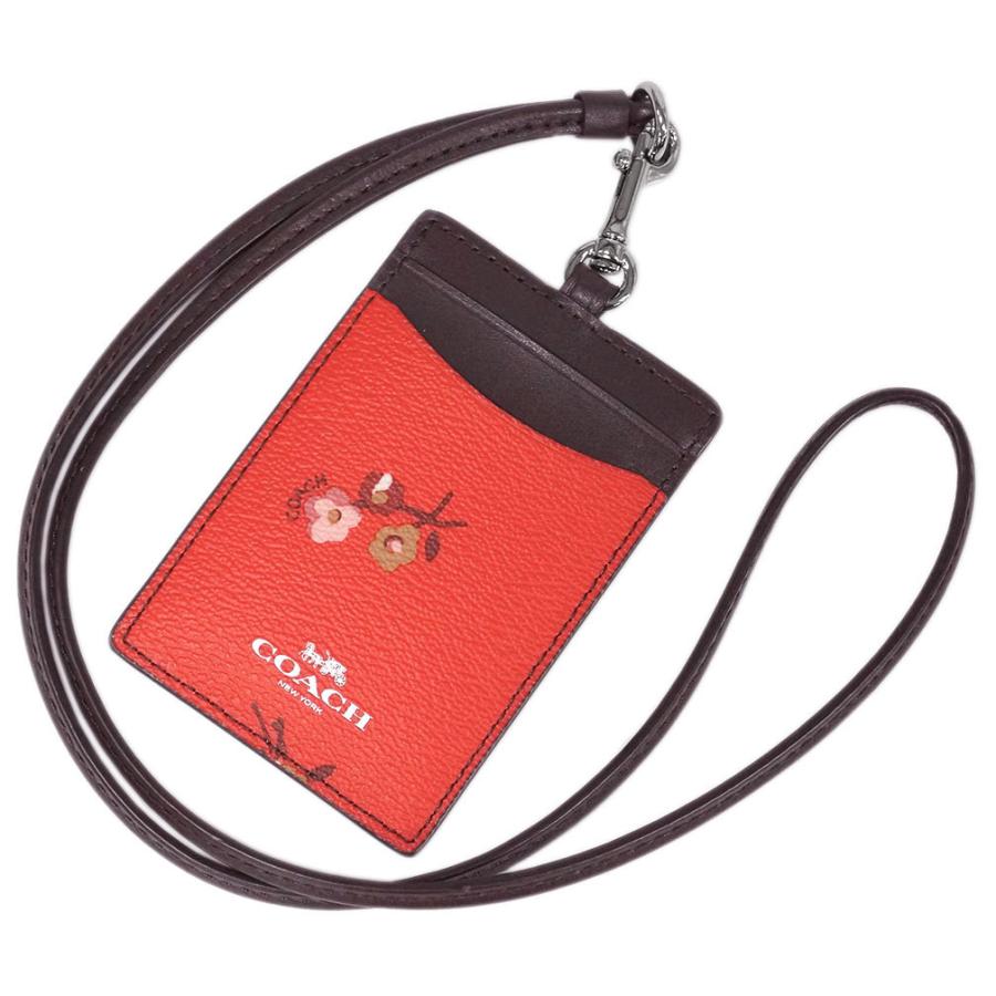 売り切れ必至 コーチ Idホルダー アウトレット Coach 新品 カードケース マルチ ブライトレッド ゴールド金具 プリント ブーケ ベビー ウィズ ランヤード Idホルダー たて型 レディース F305 Svnof 財布 帽子 ファッション小物 Affaires Sociales Gouv Cg